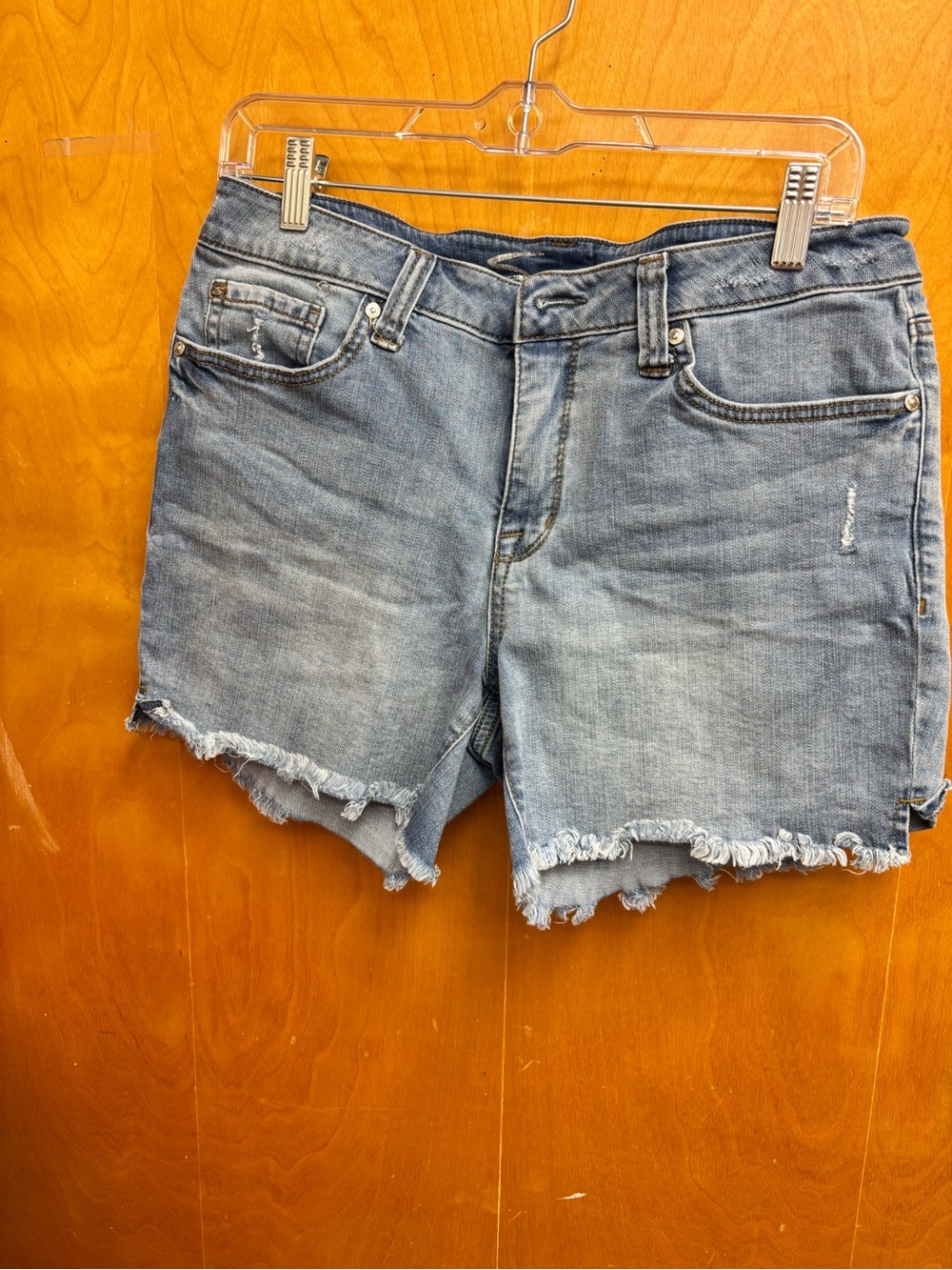 7 For All Mankind Light Blue Frayed Hem Denim Cutoff Shorts
